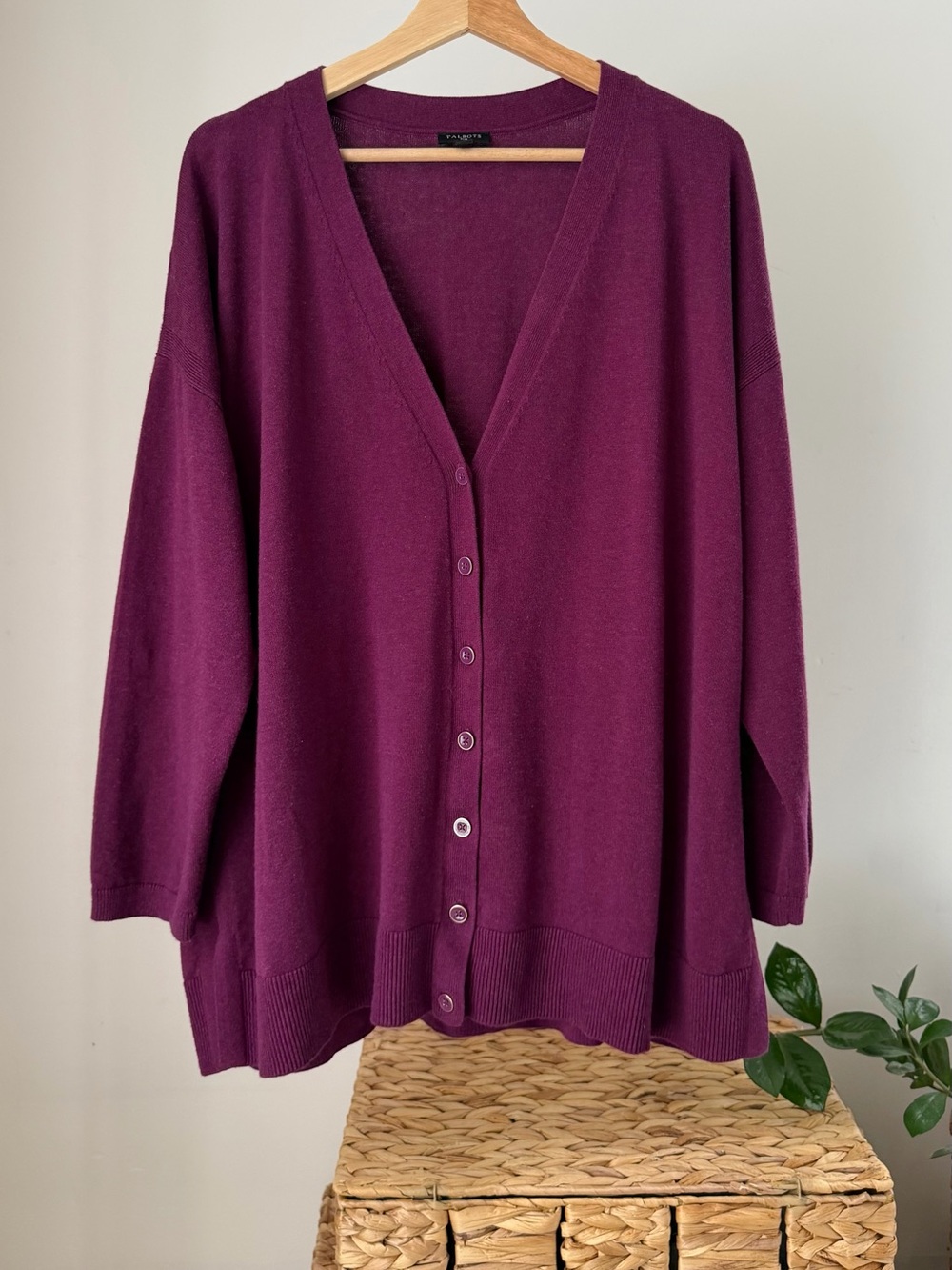 Women's TALBOTS Plus Cardigan Sweater Plum Purple Cotton Rayon Blend Size 2X